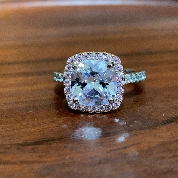 Jewelry - Sterling Silver & Rose Gold Cushion Cut CZ Ring